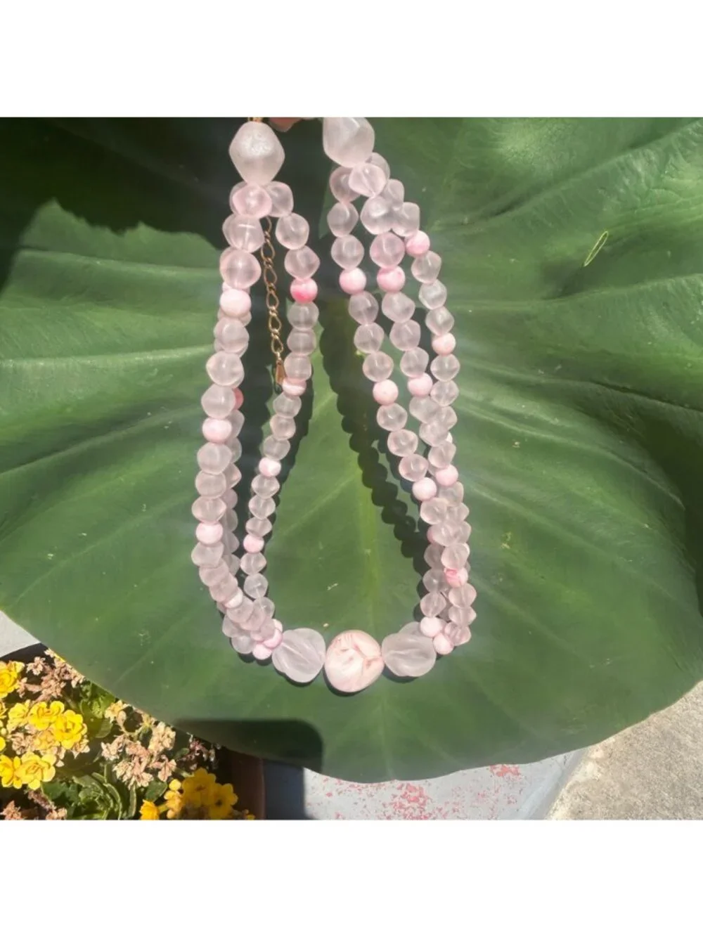 Vintage Avon Frosted Pink Lucite‎ Beaded 3-Strand Choker Statement Necklace
